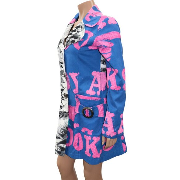 RARE 90s CUSTO BARCELONA Bold Graphic Print Color Block Trench Coat *STATEMENT* - Picture 4 of 11